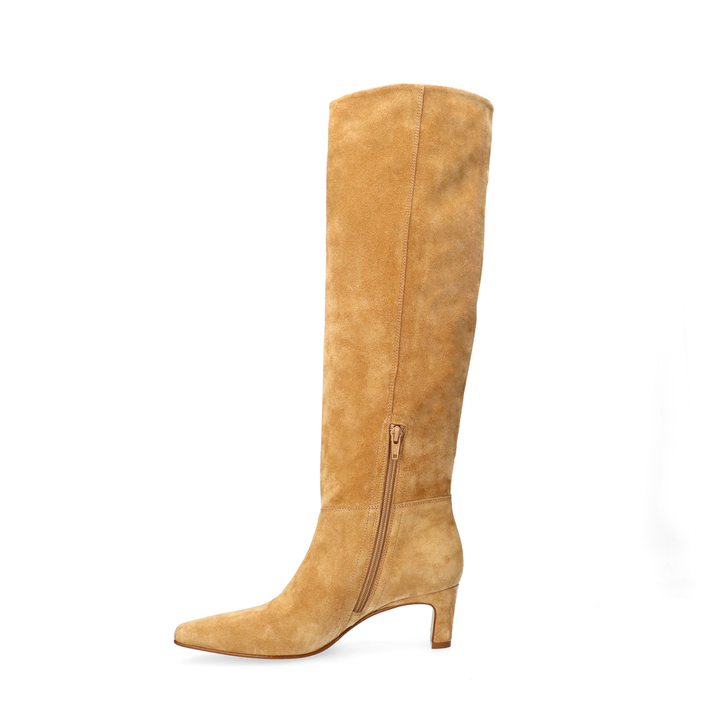 Beige suède hoge laarzen met hak