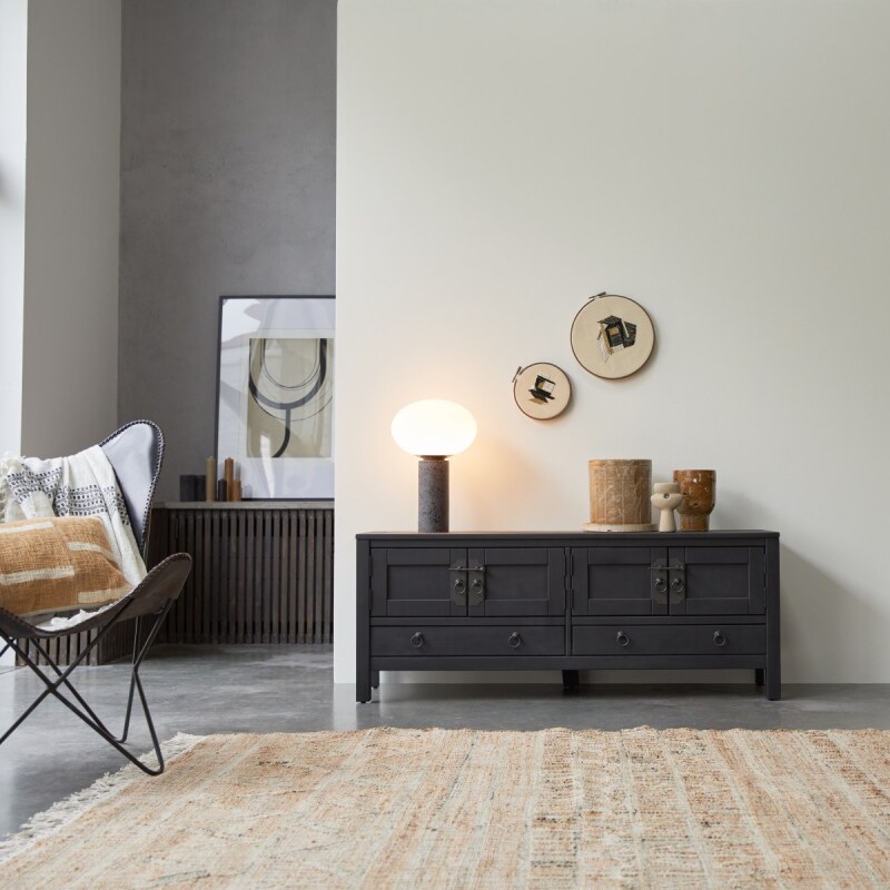 Meuble TV en pin massif L 140 cm Thaki Black