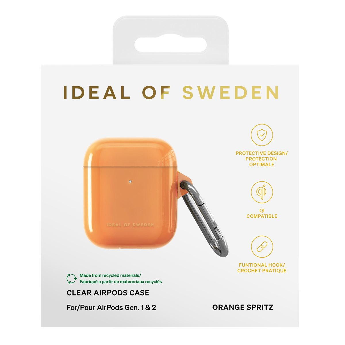 AirPods (1. & 2. Generation) Hardcase Schutzhülle Abdeckung Recycled   Karabinerhaken (IDCLAPC-499) - Orange Spritz