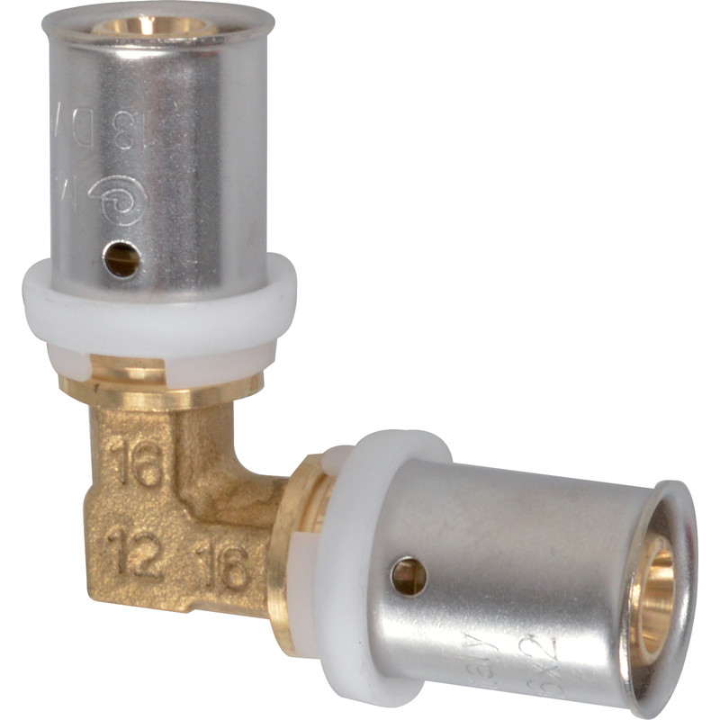 Pers kniekoppeling 90° 16mm