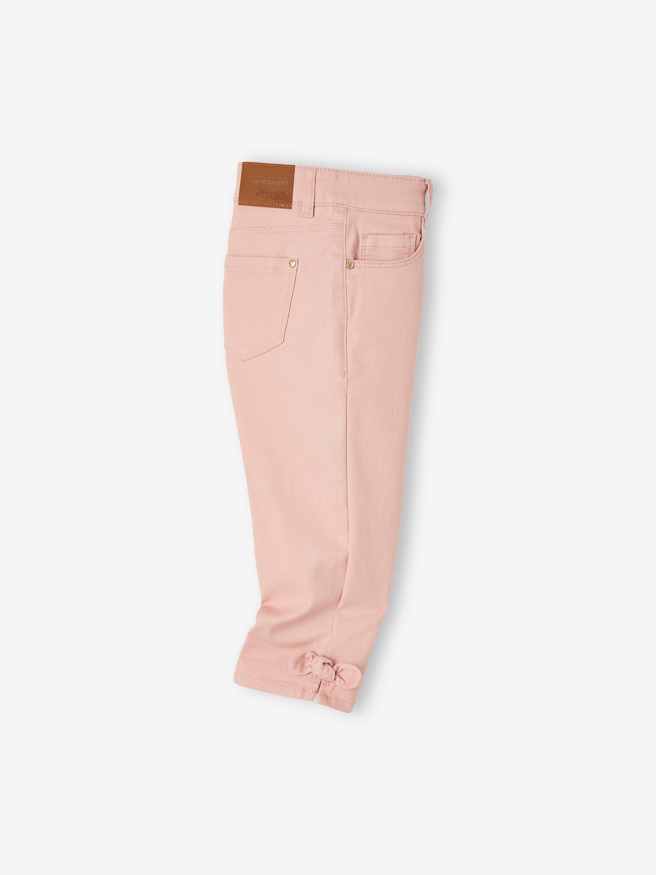 Calça cropped azul-escura lisa com laços para meninas