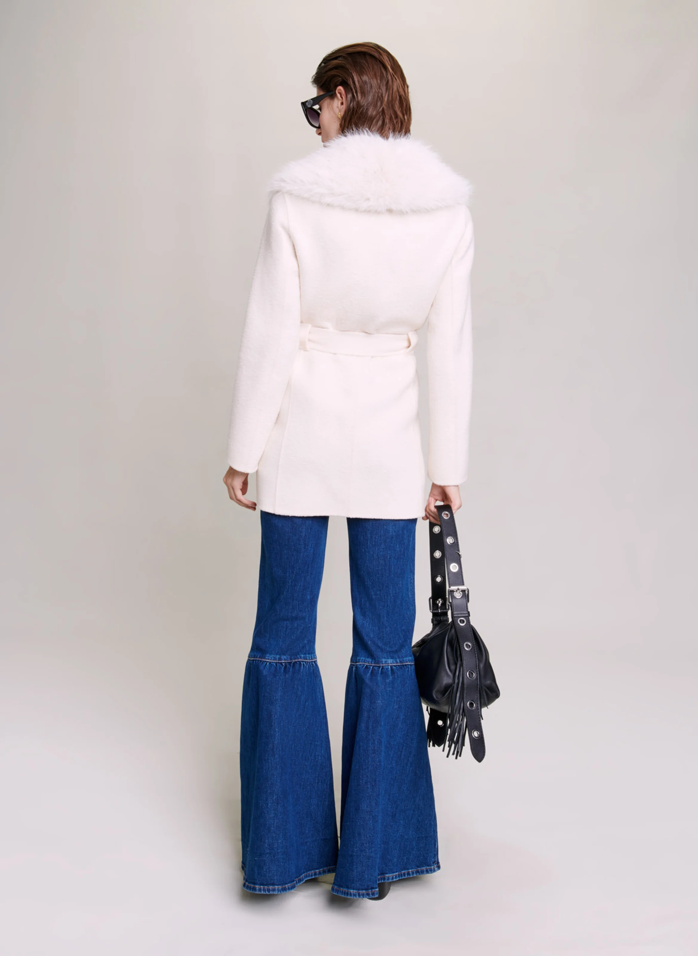Manteau cintré col châle en laine mélangée | Beige