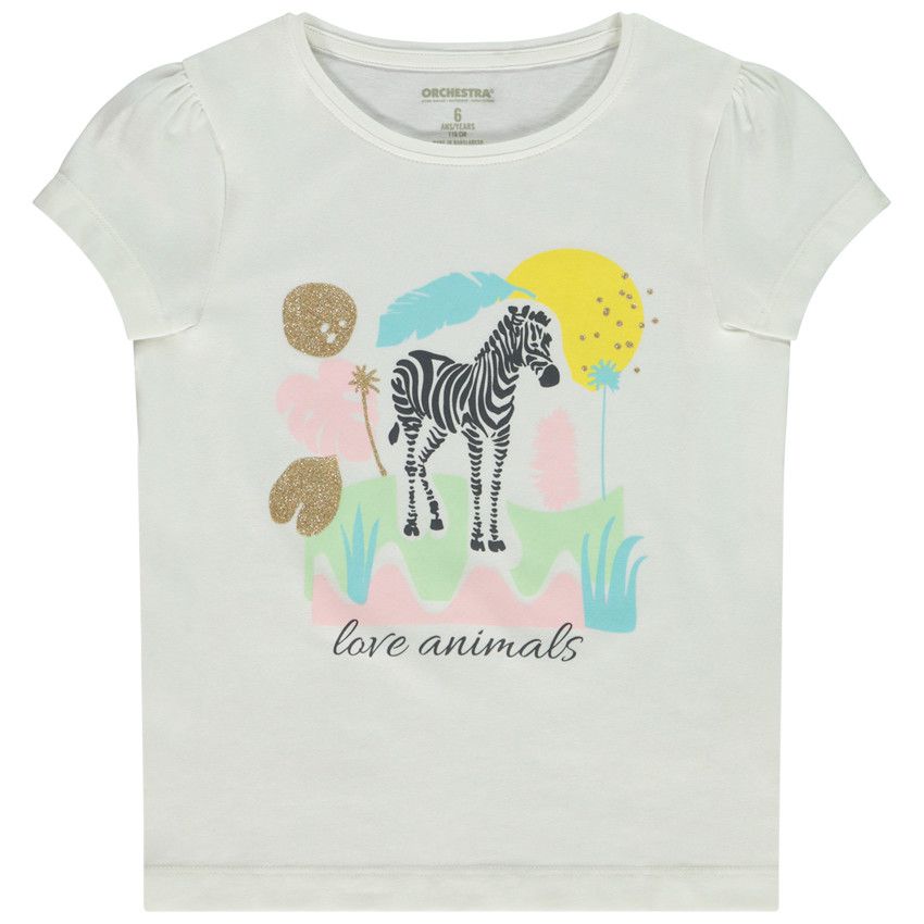 T-shirt manches courtes print fantaisie pour fille - Ecru
