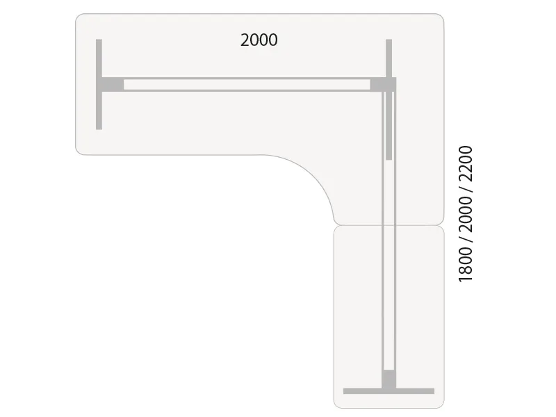 Hæve-sænkebord DNA 2000x1800 mm Højre Birk 3-ben/Alugrå