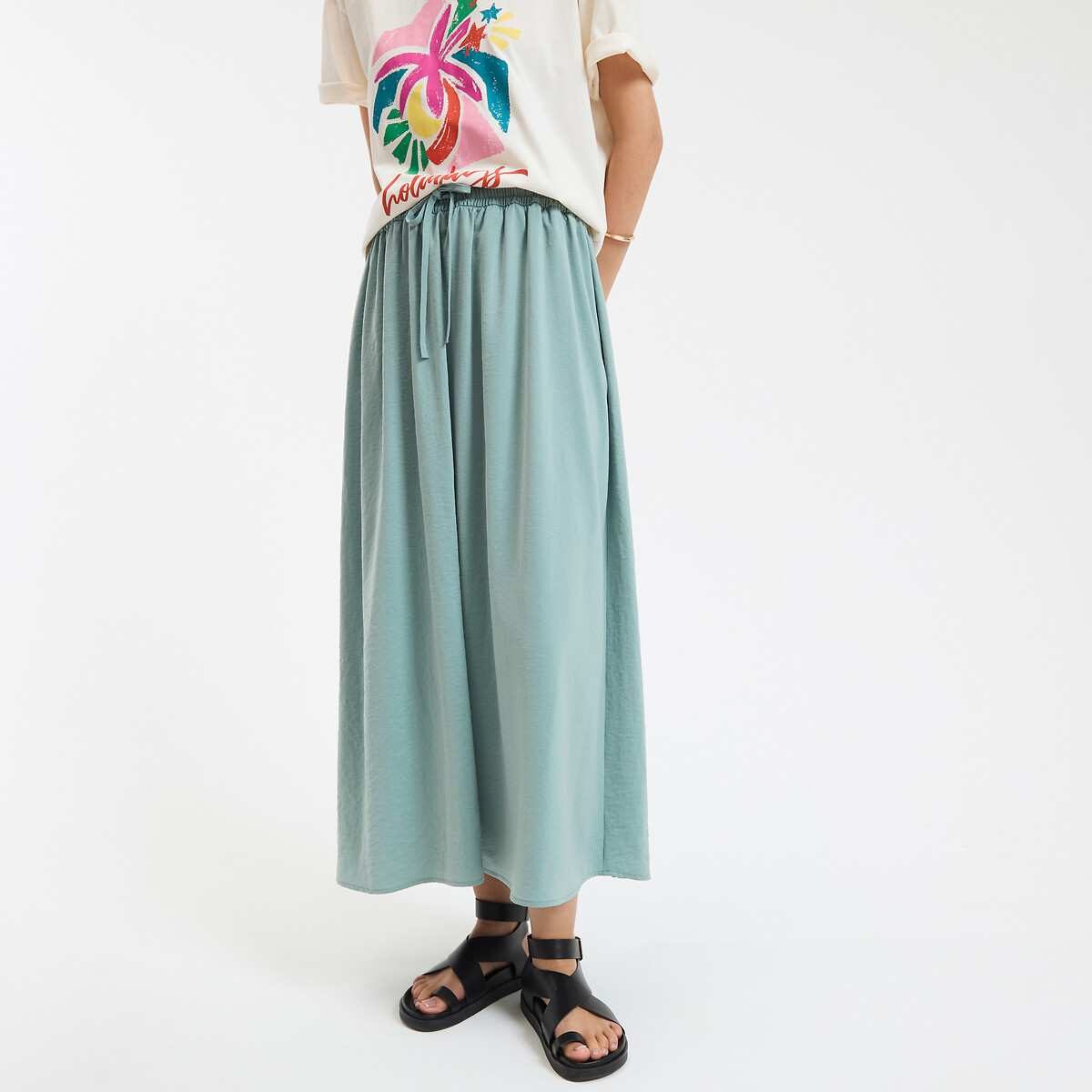 COLEÇÃO LA REDOUTE<br>Saia longa e fluida com cintura elástica