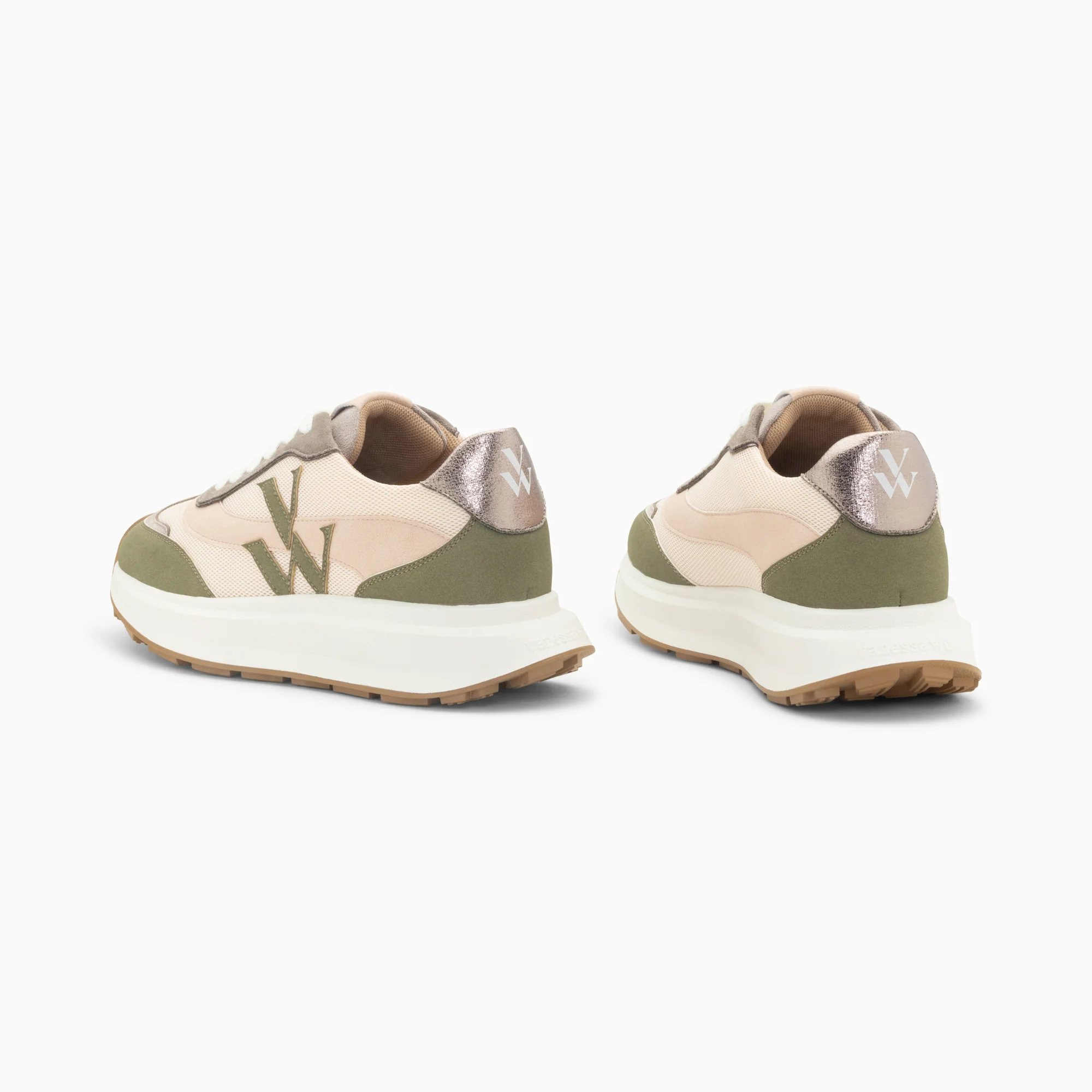Sneakers-Baskets monogramme Lana kaki et rose à semelle oversize