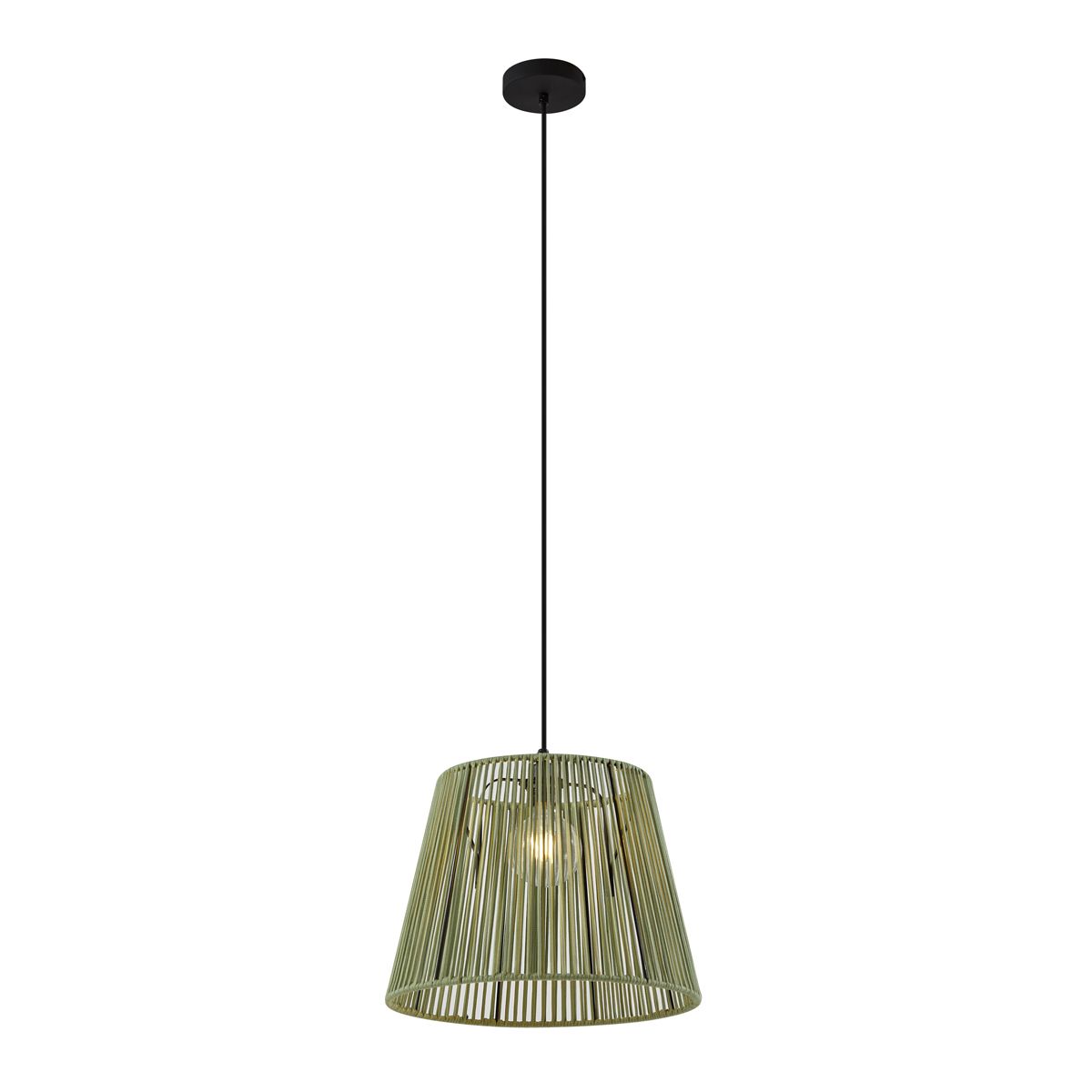Buiten hanglamp zwart met groene kap van touw IP44 - Cava Jayla