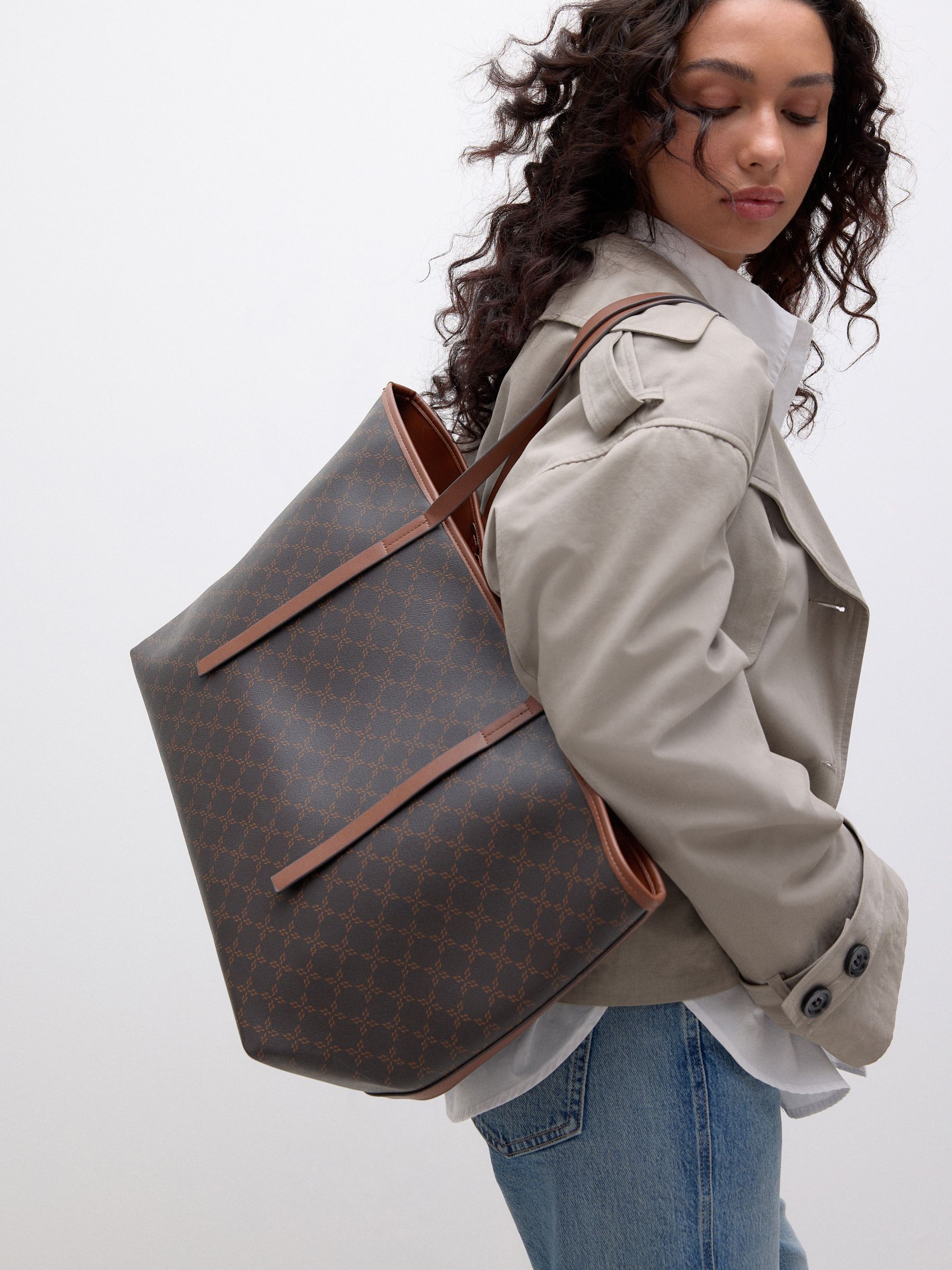Bruin monogram - Grote schoudertas