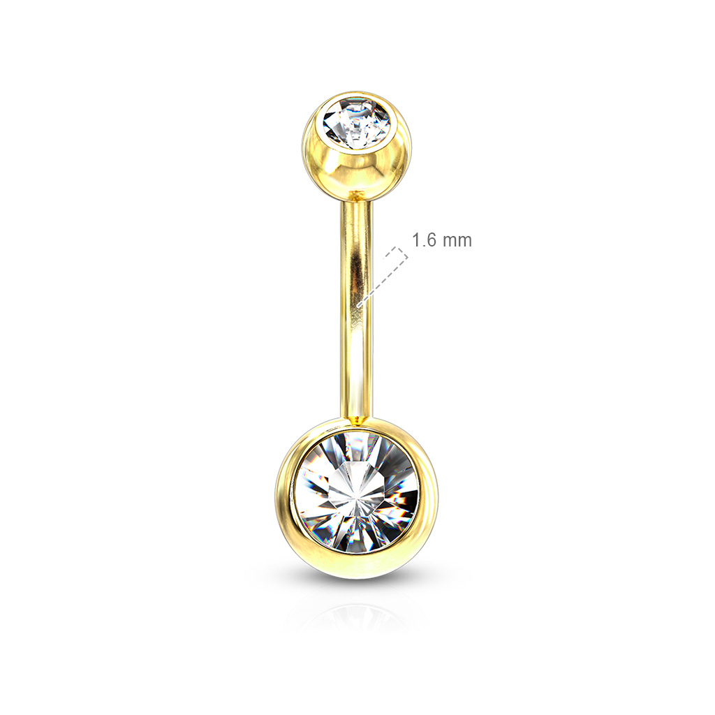 (10mm) Barbell 316L Chirurgenstahl Bauchnabelpiercing mit Gewindeverschluss Kleine Strass Kugeln - Gold / Silber