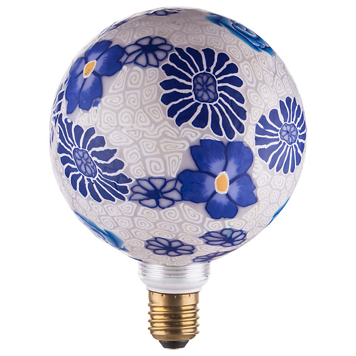 Ampoule LED E27 globe imprimé floral bleu Ø12,5cm 470lm Girard Sudron