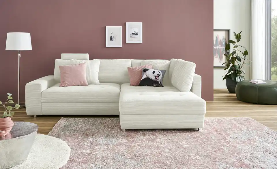 Ecksofa Arissa de Luxe Elfenbein rechts Cordstoff