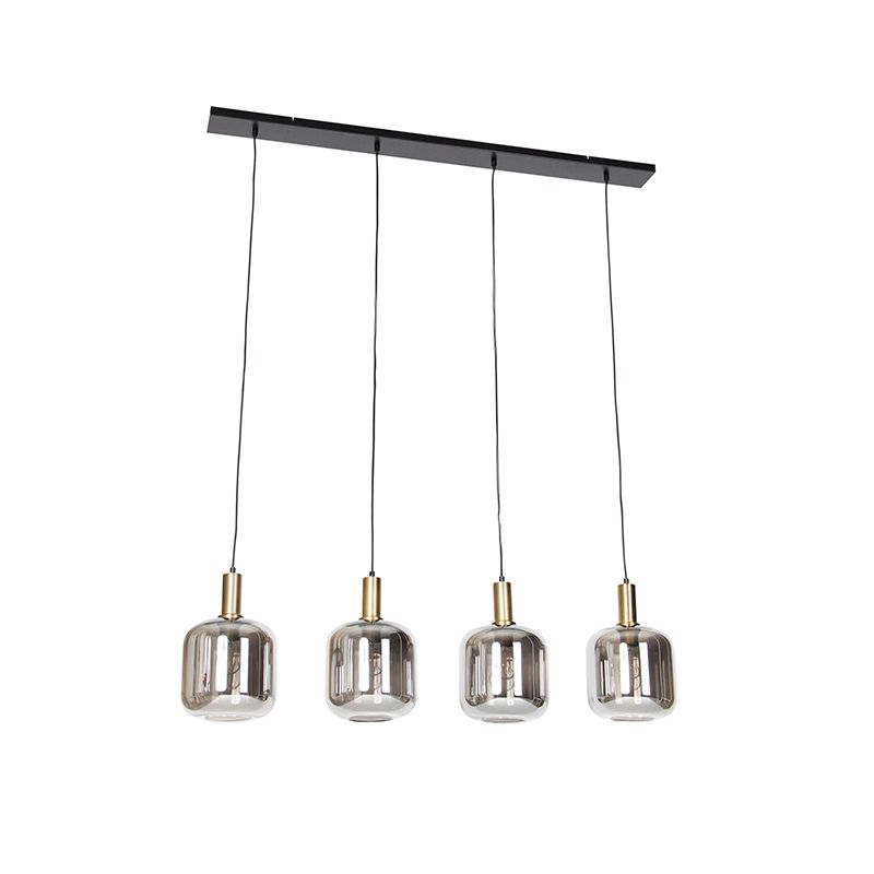 Smart hanglamp zwart met smoke glas 4-lichts incl. Wifi A60 - Zuzanna