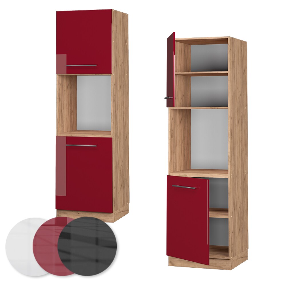 Vicco Herdumbauschrank Küchenschrank Küchenmöbel Fame-Line Eiche Bordeaux Rot 60 cm modern Hochglanz Küche Einbauküche Blende Herdschrank Hochschrank Küchenzeile Drehtür Einlegeboden