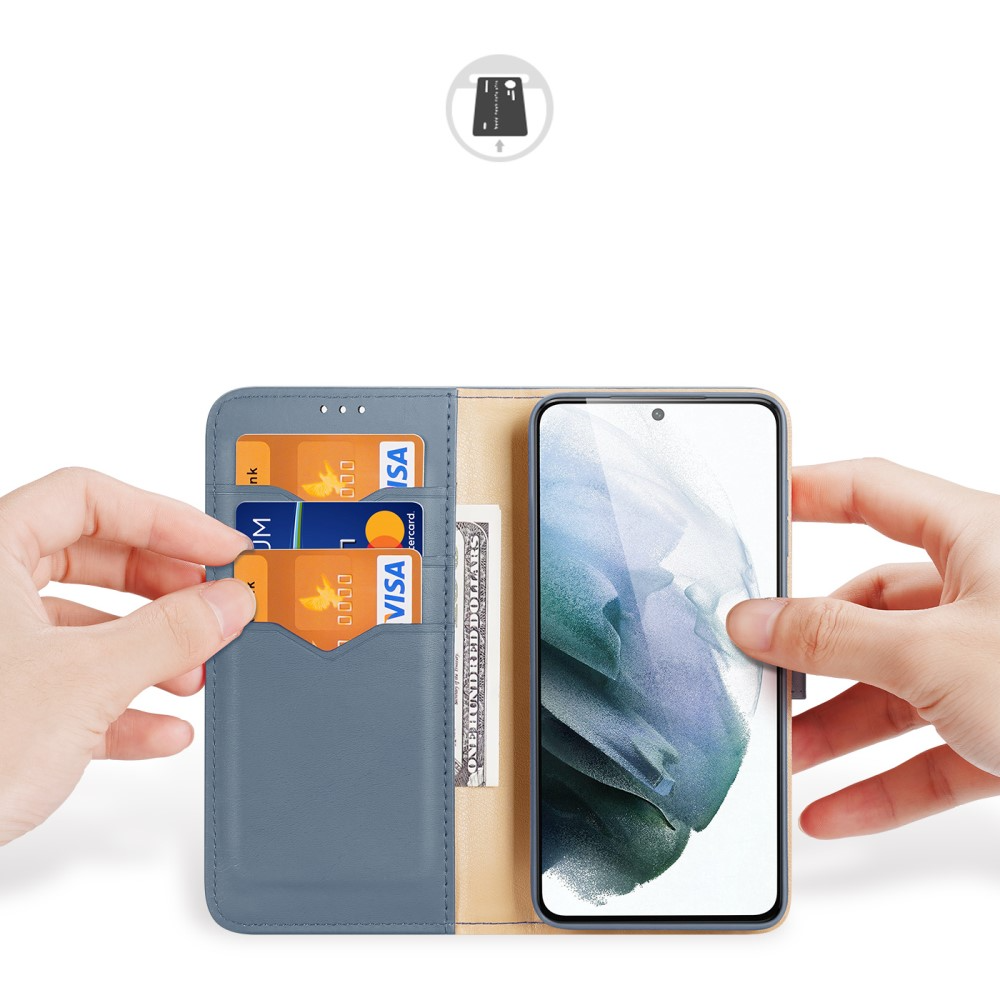 Samsung Galaxy S21 FE 5G Flip Wallet Cover Echtleder Tasche (RFID Schutz) - Blau