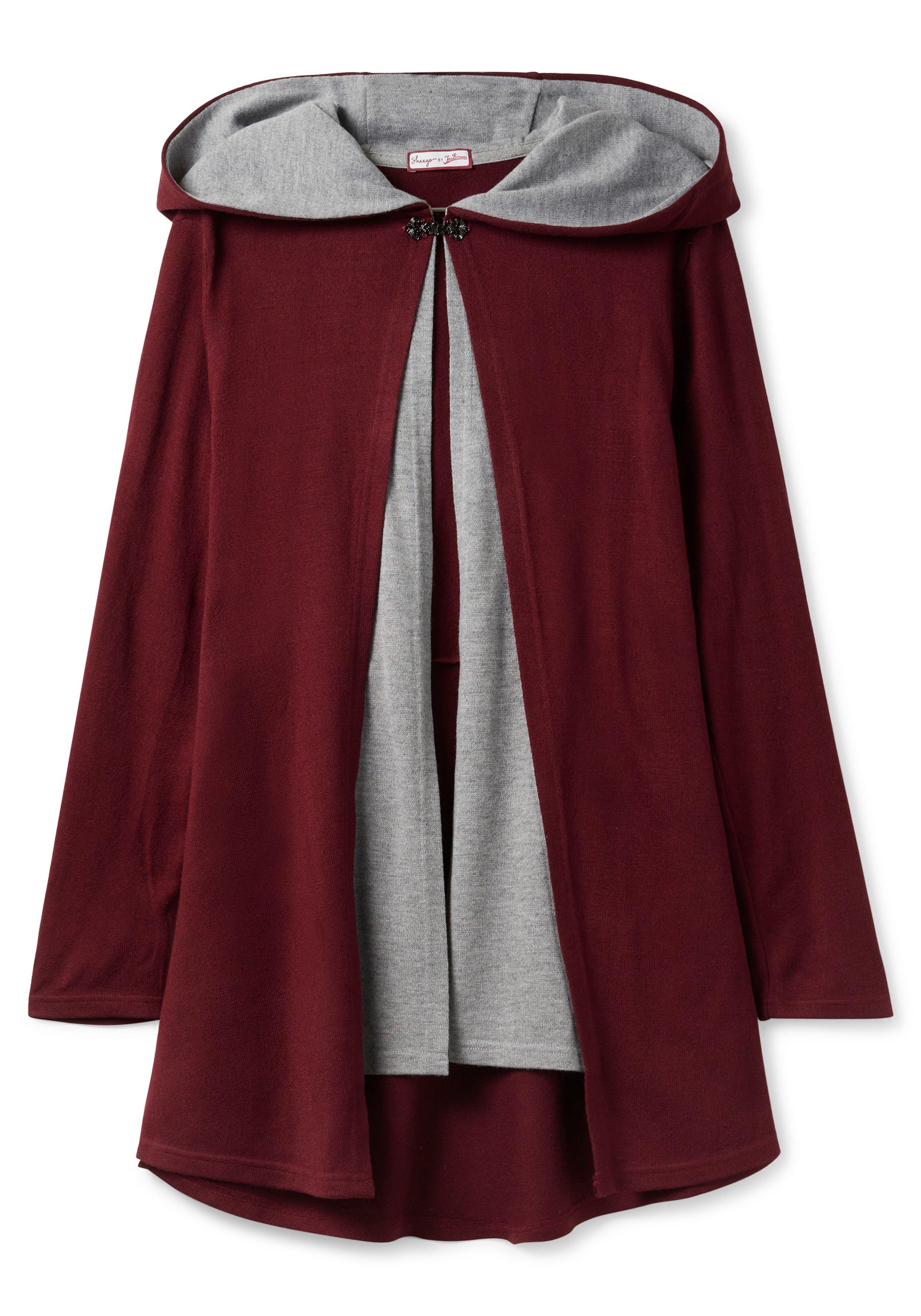 Longstrickjacke mit Kapuze, in Lagenoptik