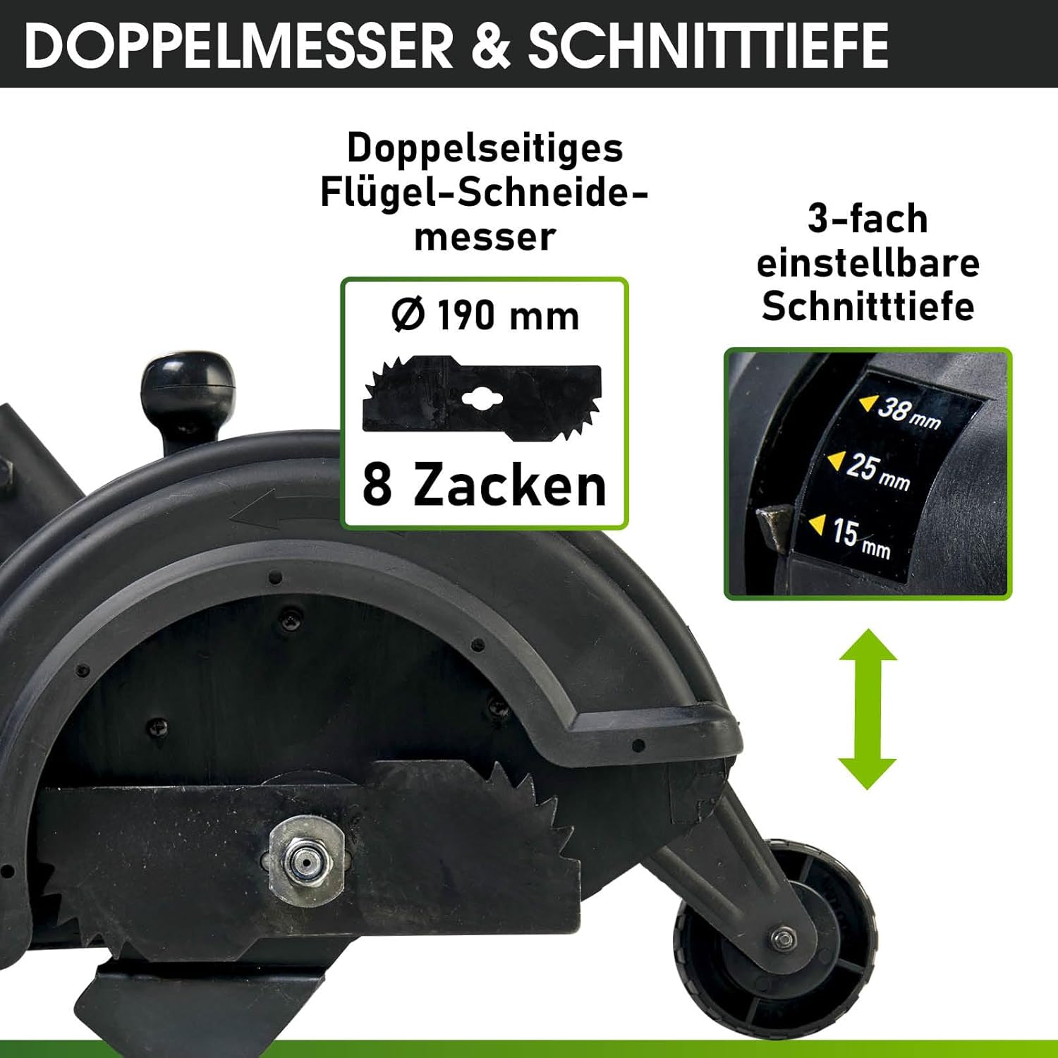 BRAST® Rasentrimmer Rasenkantenschneider | 1400Watt | doppelseitiges Flügelmesser | einstellbare Führungsschiene als Kantenschutz | Nylon-Unkrautbürste | robuste Teleskopstange | Sicherheitsschalter