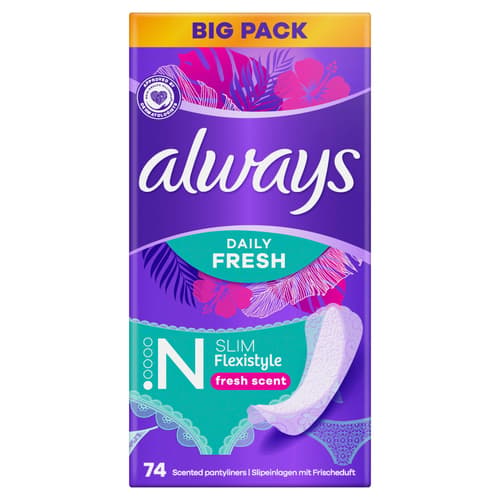 Always Daily Fresh Slipeinlagen Slim Flexistyle, Mit Frischeduft, 74 Stück