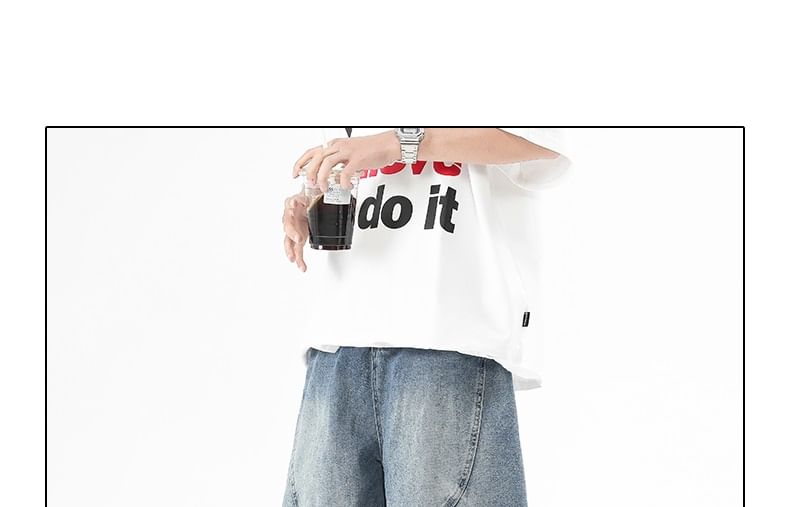 AXEN - Mid Rise Washed Panel Denim Jorts