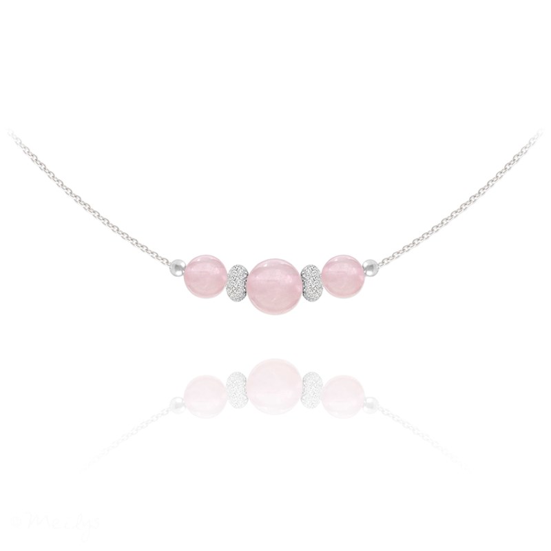 Collier ras de cou en argent 925 et pierres naturelles Quartz rose