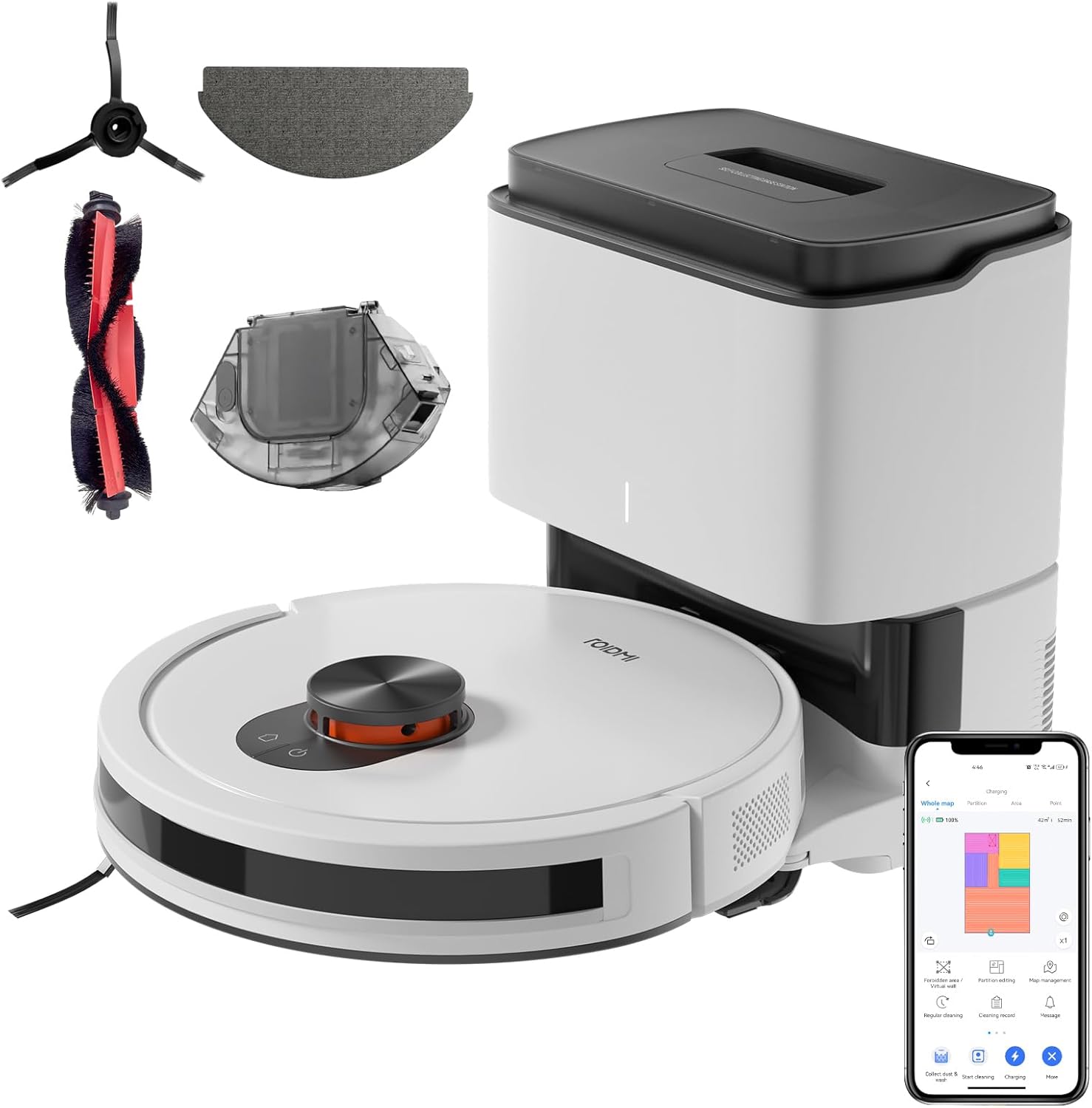 ROIDMI EVE CC Saugroboter mit Wischfunktion, 2.5L Automatischem Schmutzbehälter Kehren Saugen Wischen 2 in 1 Saugroboter, 4000Pa Laser Navigation Staubsauger Roboter