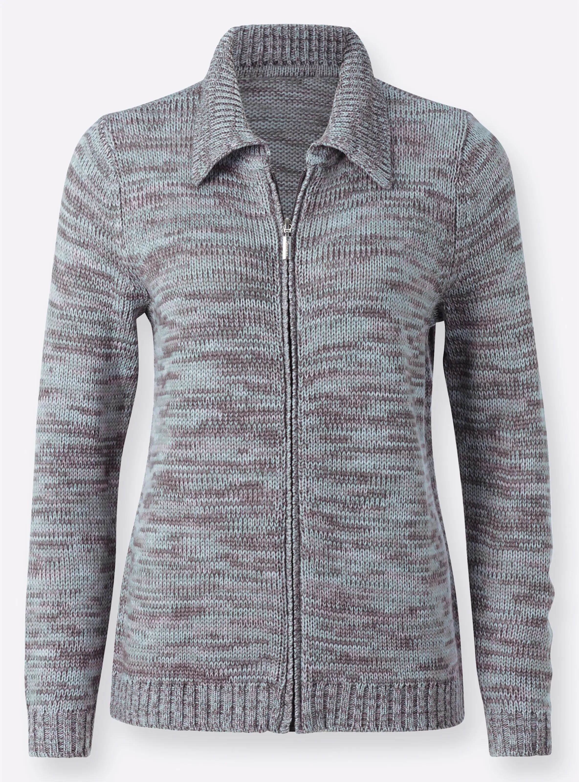 Strickjacke in grau-kalkmint-gemustert