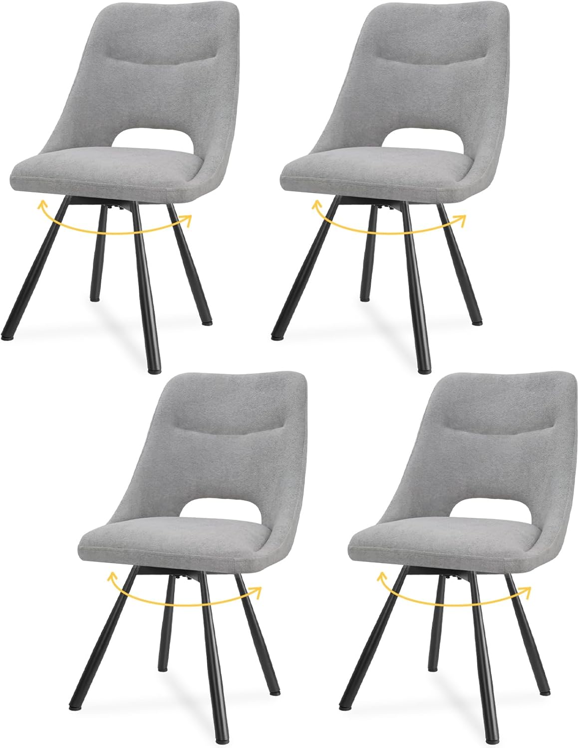 LEWE Esszimmerstühle drehbar 4er Set, Automatisch zurückkehrender Sitz, 180° Drehstuhl, Ergonomischer Polsterstuhl, armlos, Esszimmer Wohnzimmer Schlafzimmer, Kaschmir-Stoff - Grau