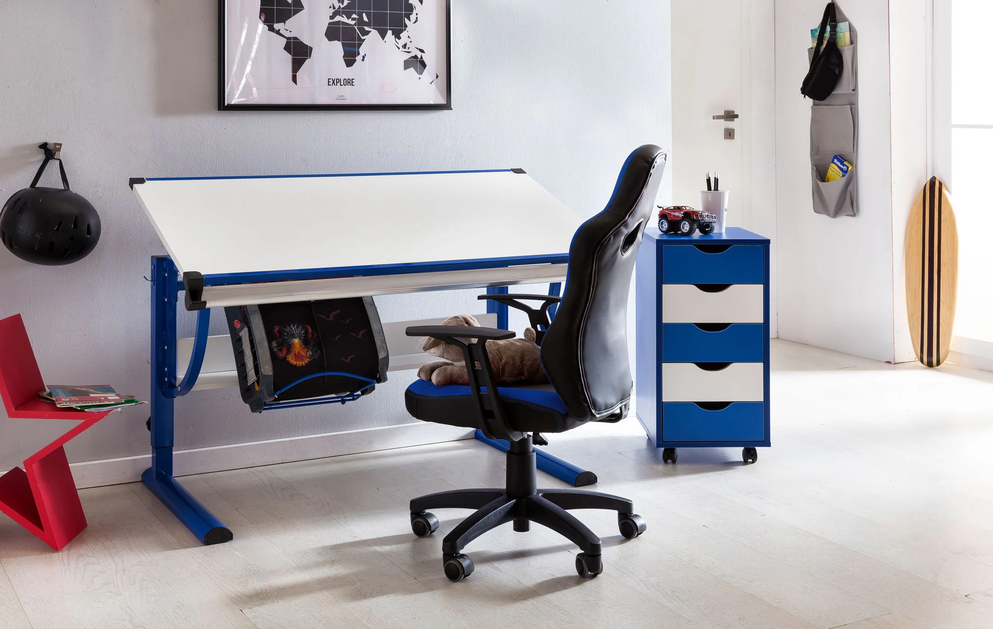 KADIMA DESIGN Kinderdrehstuhl FAST, ergonomisch, höhenverstellbar, Racing-Design, Mesh- und Kunstlederbezug