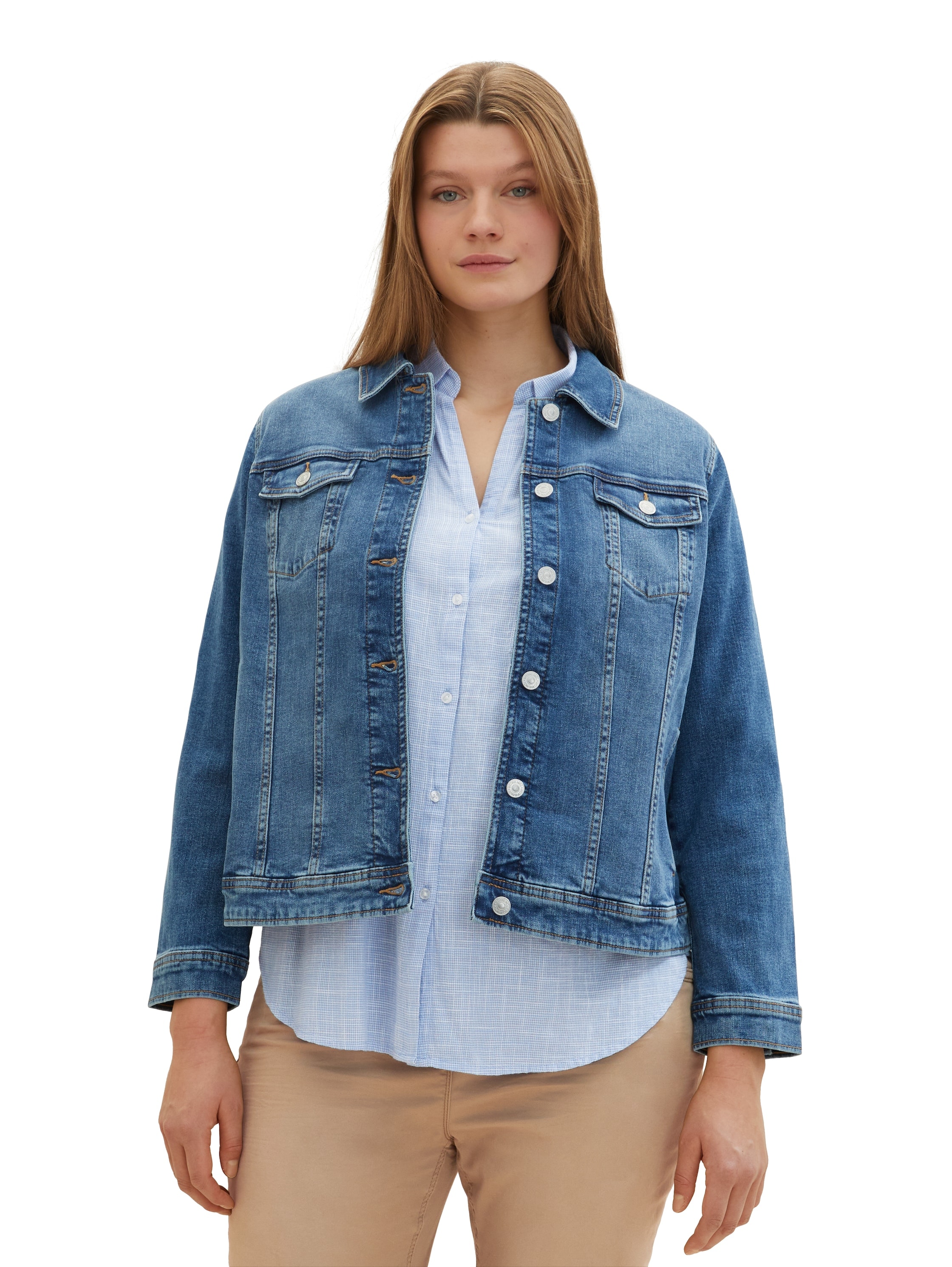 TOM TAILOR PLUS Jeansjacke ohne Kapuze mit Knopfleiste und Stretch