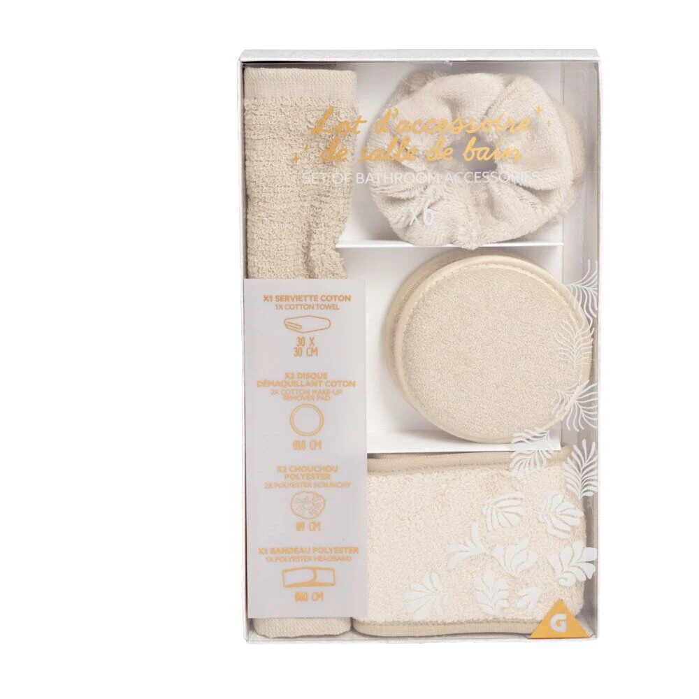 Set de bain femme avec serviette/disque démaquillant/chouchou/bandeau