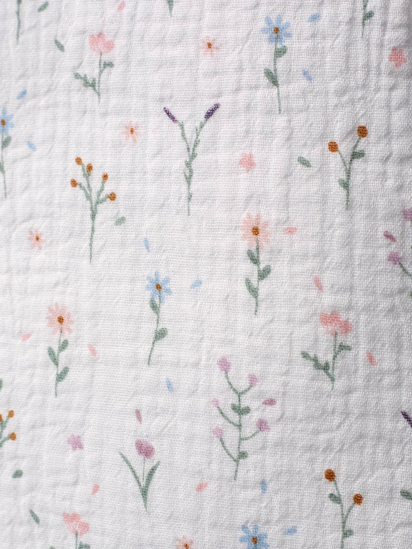 Cardigã sem mangas Sweet Provence em chiffon de algodão branco claro com estampa.