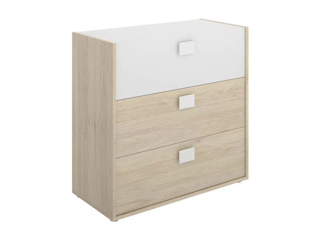 Commode Sella, Commode pour la chambre, Commode avec 3 tiroirs, 80x43h81 cm, Chêne et Blanc