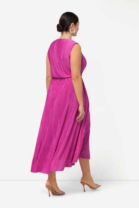 Plissee-Maxikleid, drapiert, V-Ausschnitt, ärmellos