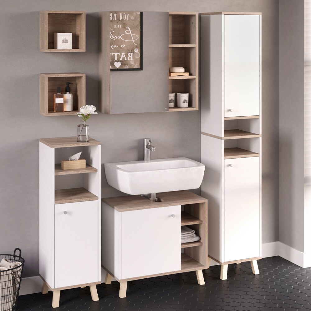 Vicco Midischrank Badschrank Badregal Senyo Sonoma/Weiß 2 Fächer Badmöbel