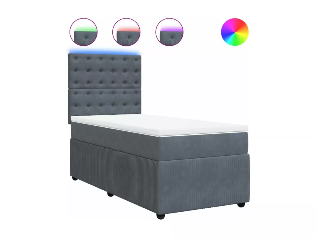Sommier à lattes de lit et matelas Gris foncé 90x190 cm Velours