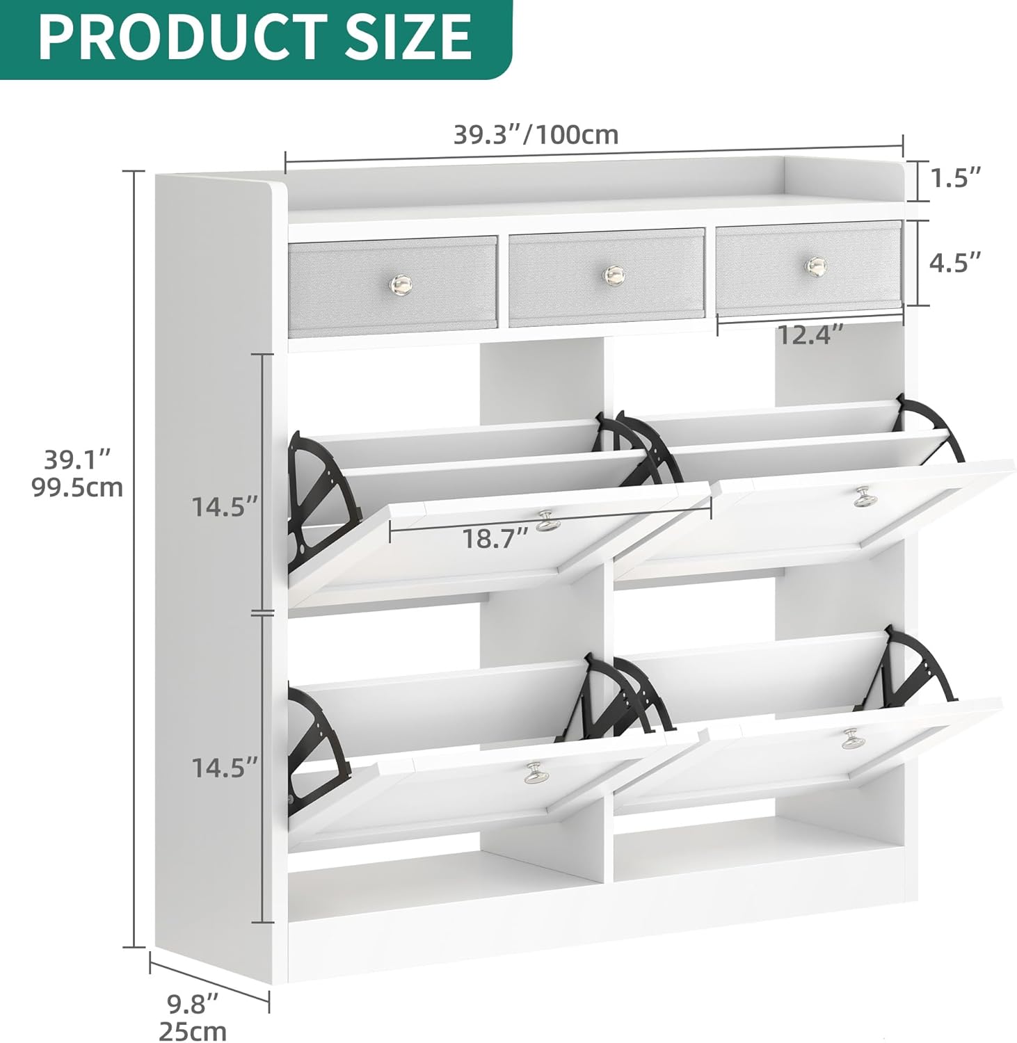 YITAHOME Schuhschrank, Schuhregal Schuhkipper Schmal, Schuhschrank Weiss mit 4 Klappen, Shoe Cabinet Schuhkommode schuhschrank mit Schublade für Eingangsbereich, Flur (Weiss)