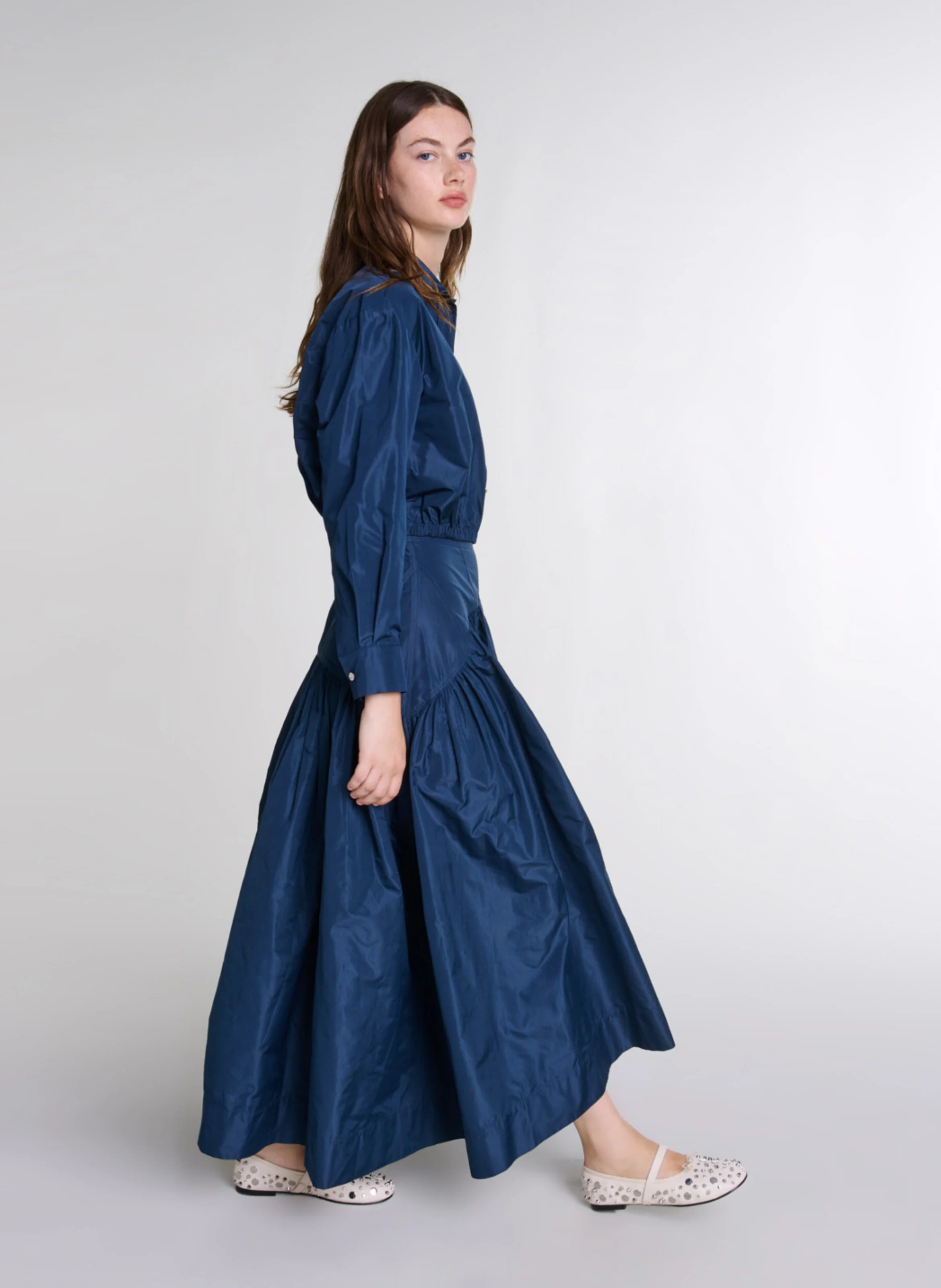Jupe longue évasée| Bleu