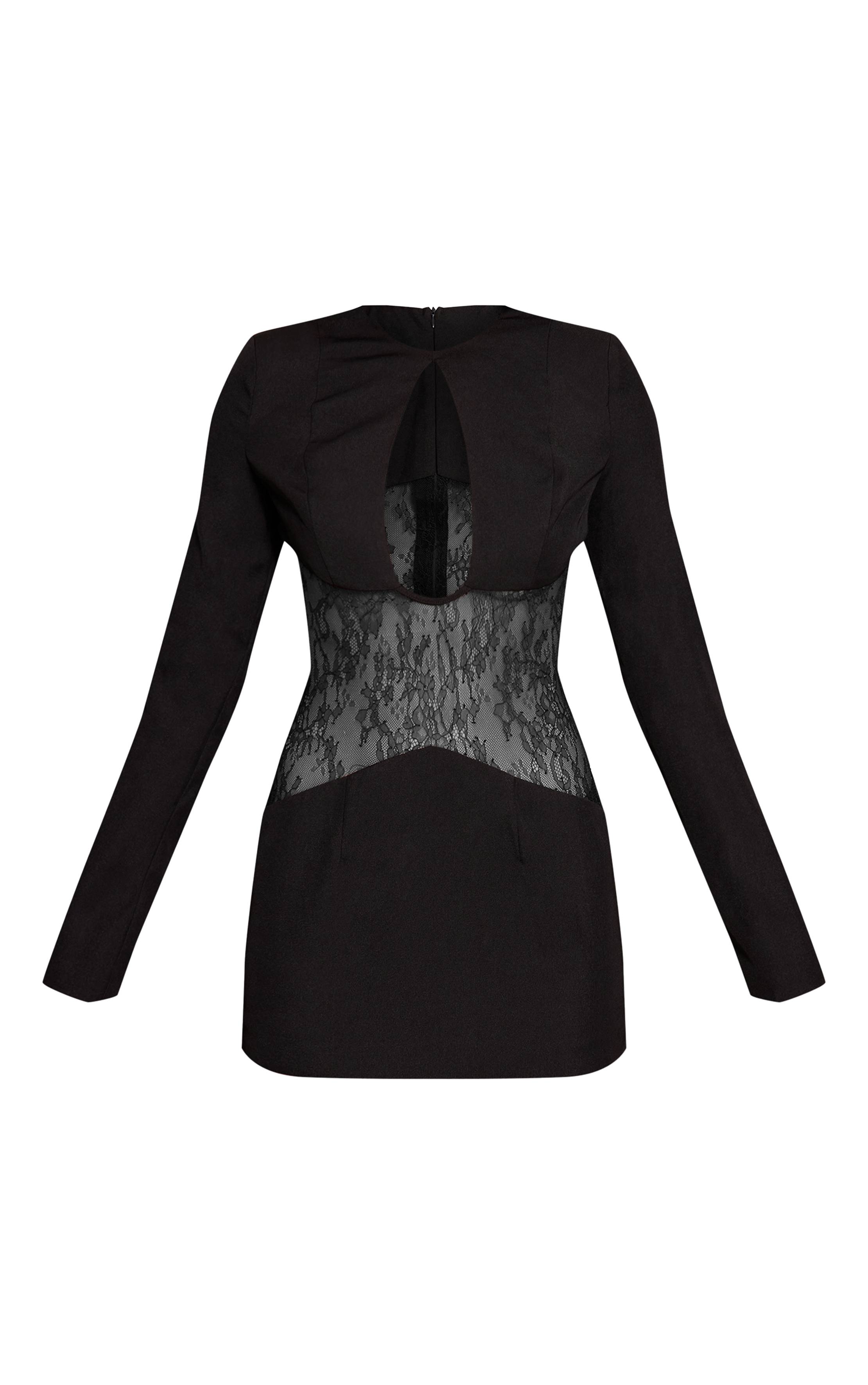 Noir Robe Courte En Dentelle Avec Détails Ajourés