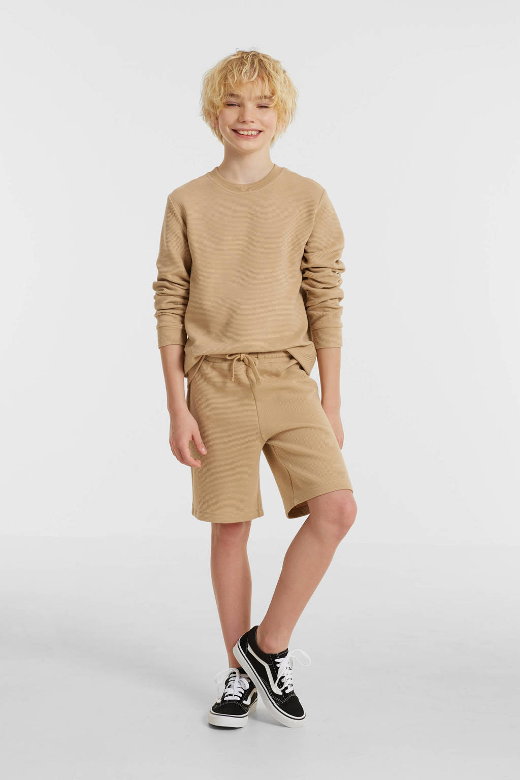 anytime geribde sweatshort beige