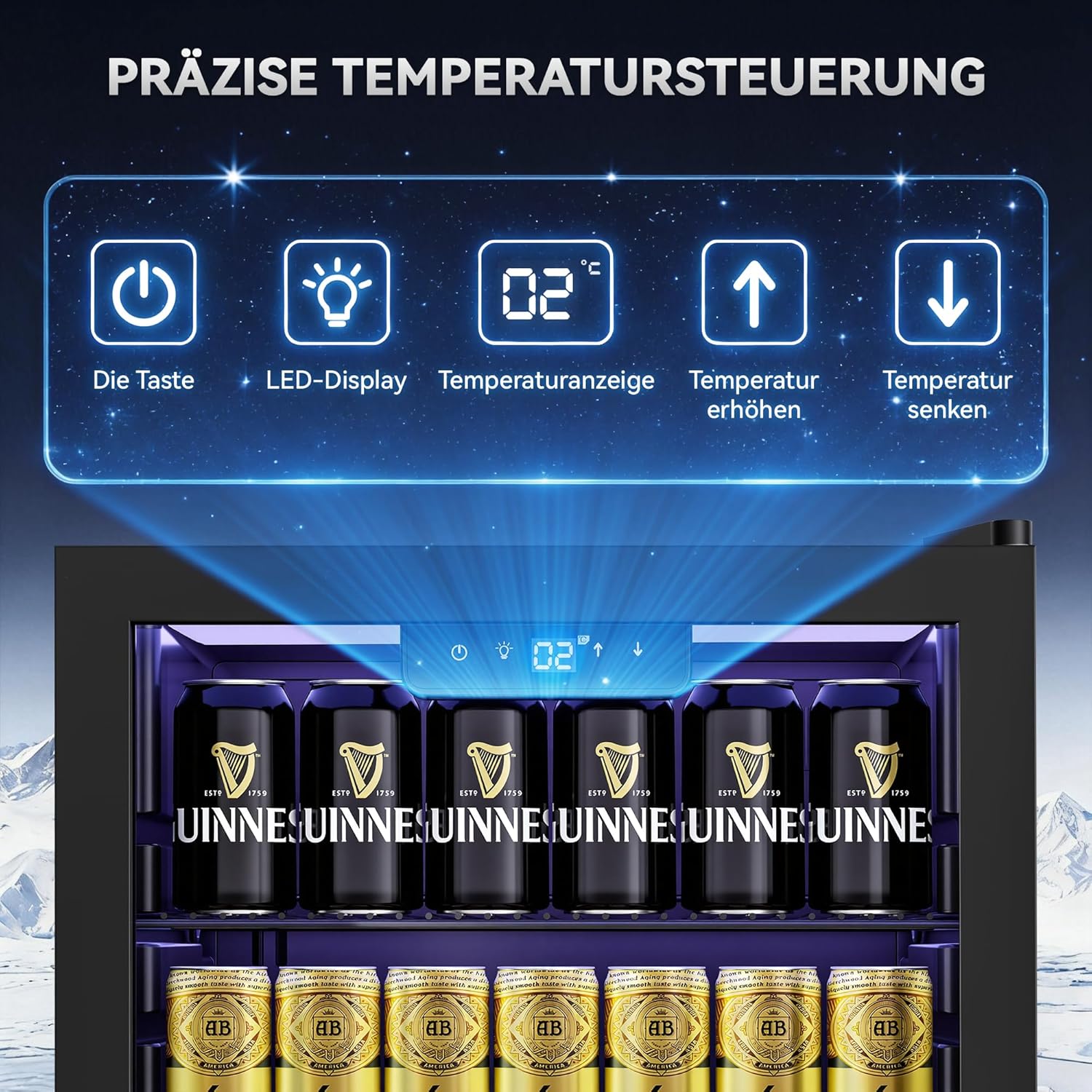 95L Getränkekühlschrank mit Klima KÜHLUNG | Neu: Gleichmäßige Kühlung & frostfrei | 4 verstellbare Ablagen für 130 Dosen | Für Bar, Büro & Haushalt