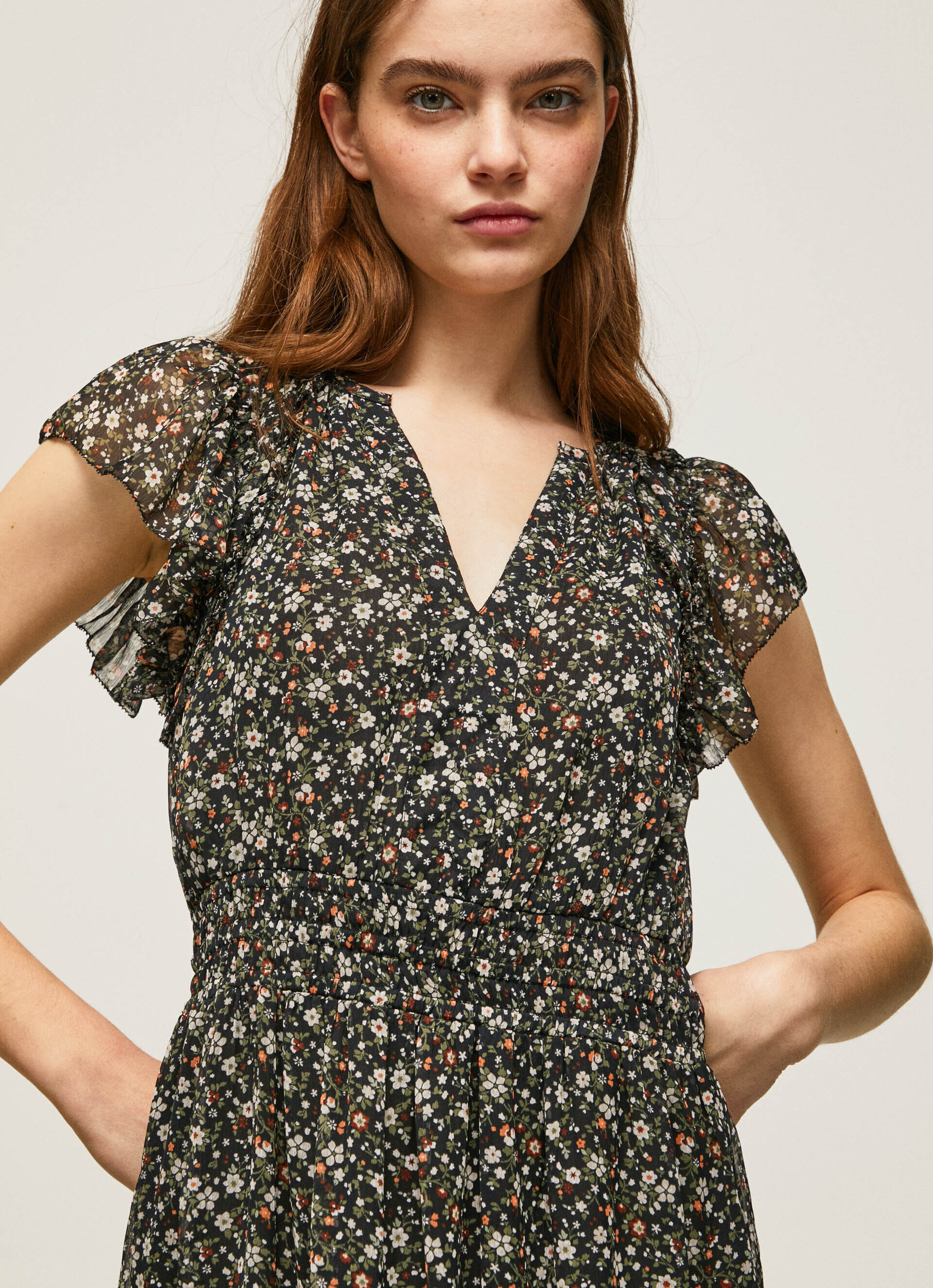 VESTIDO FLORAL DE CHIFFON - multicolorido