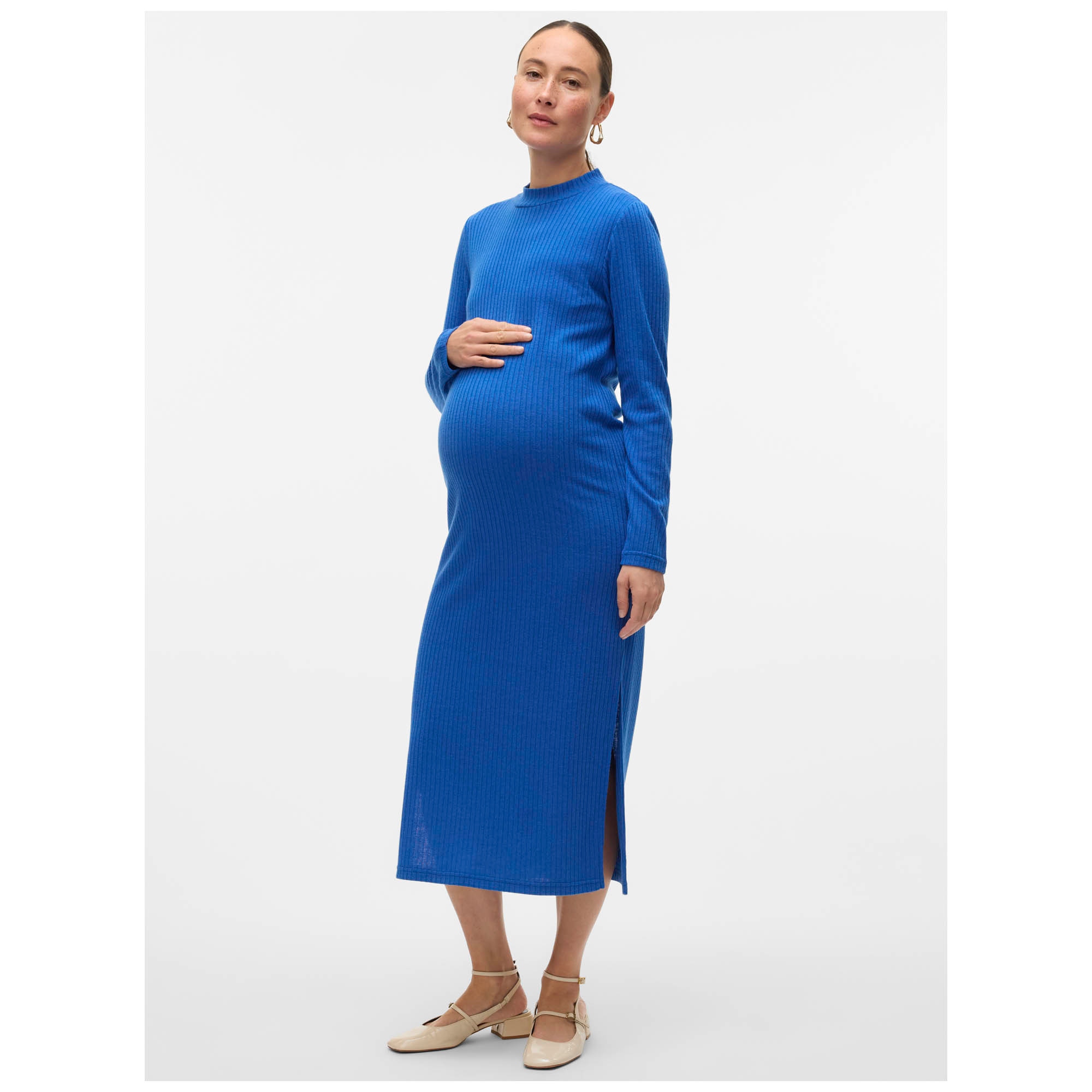 Mamalicious zwangerschapsjurk lange mouwen effen blauw