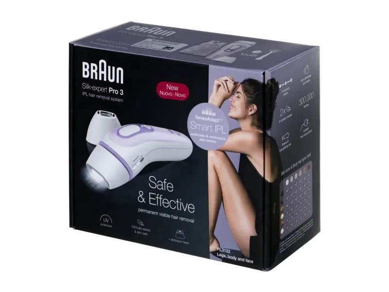 Braun Silk-expert Pro 3 PL3132 - Hårfjerningssystem - hvid/lilla - med Venus Divine barbermaskine