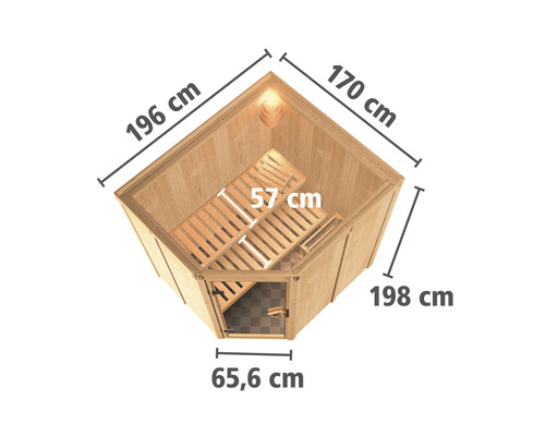 Plug & Play Sauna Karibu Silja zonder kachel en dakrand met gebronsde volledig glazen deur