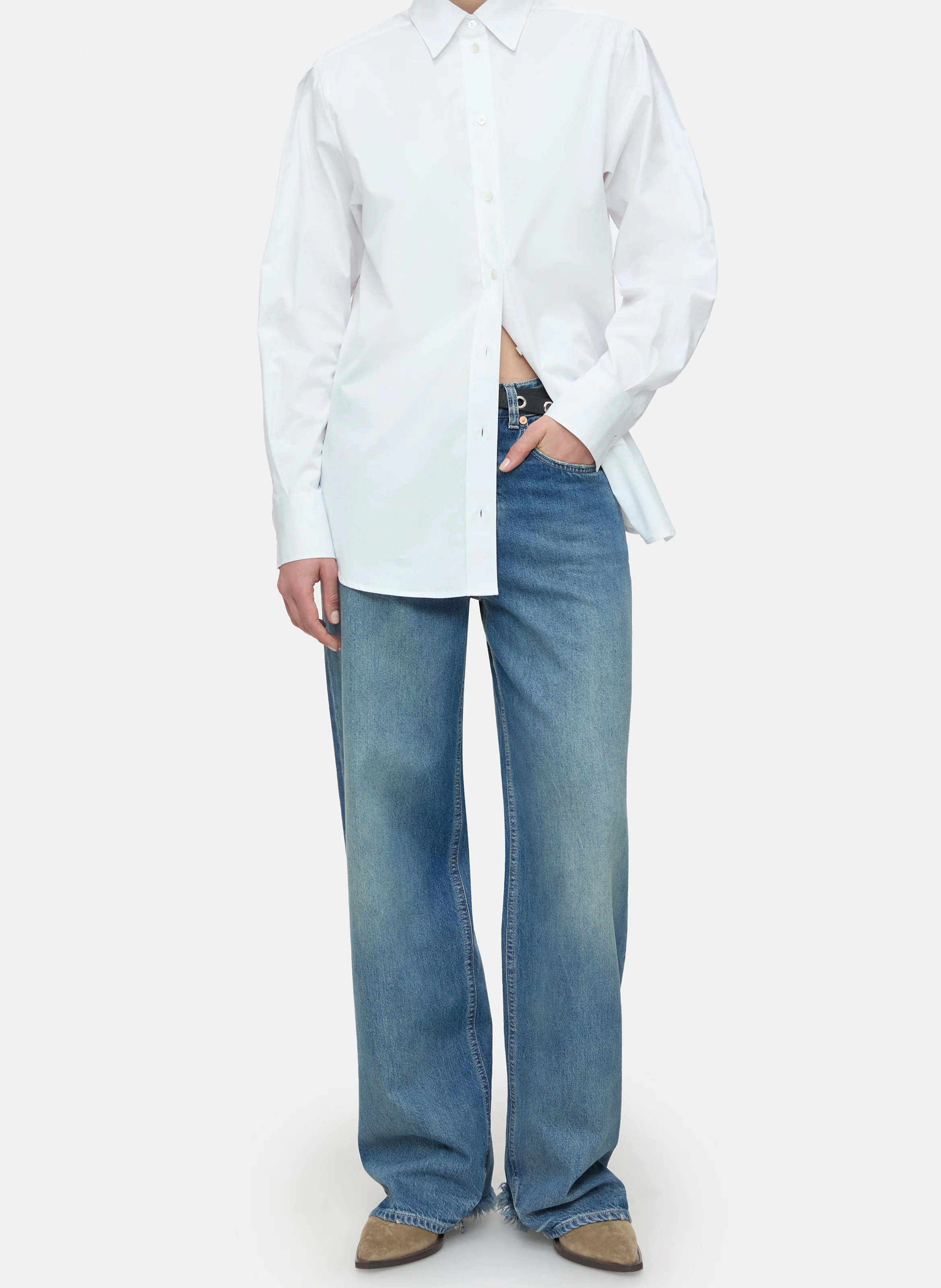 Chemise droite col classique en coton | Blanc