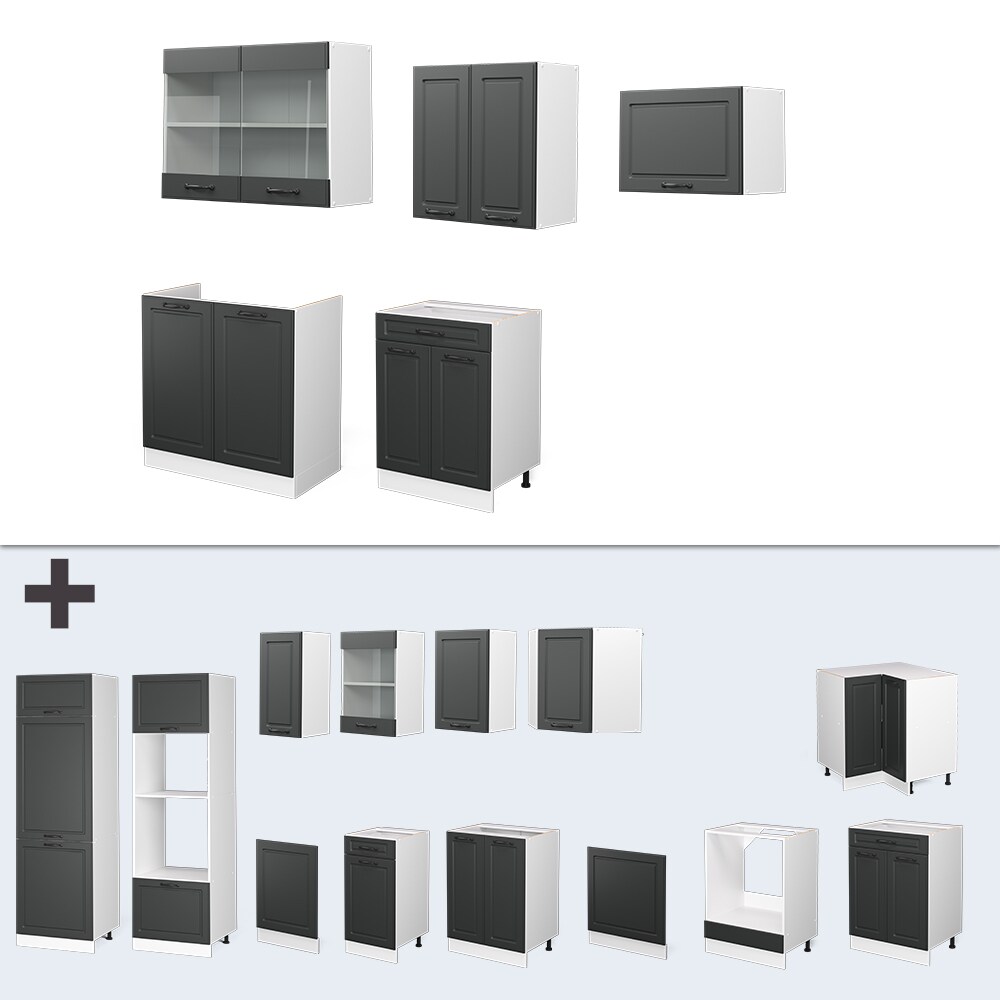 Vicco Küchenzeile Küchenblock Einbauküche R-Line 200 cm Weiß Landhaus Anthrazit