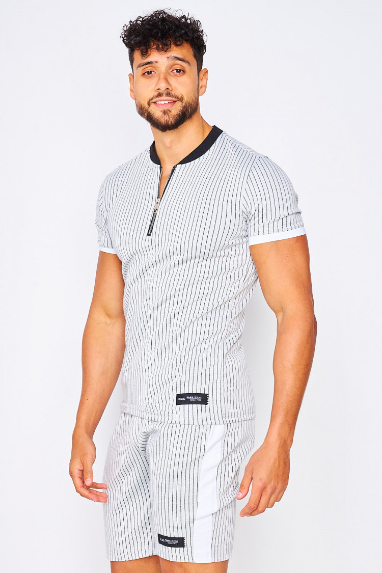 Ensemble t-shirt + short blanc à rayures