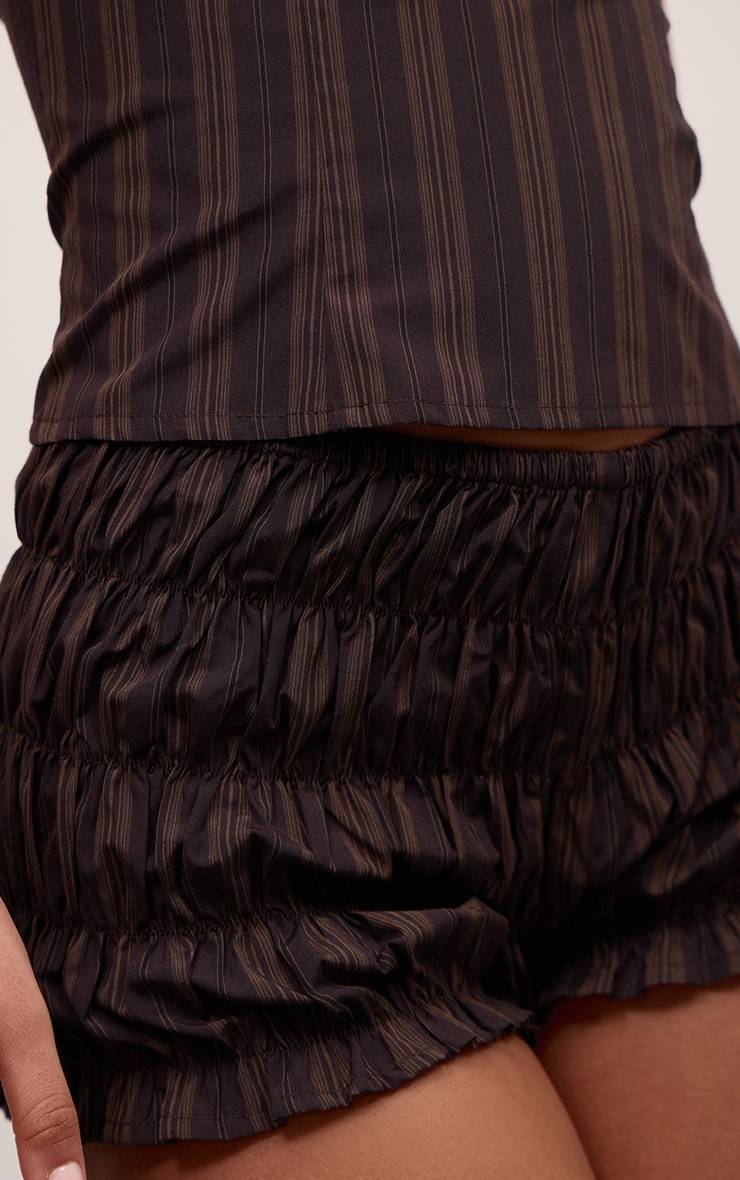 Chocolat Ensemble Coordonné Short Bloomer Froncé À Fines Rayures