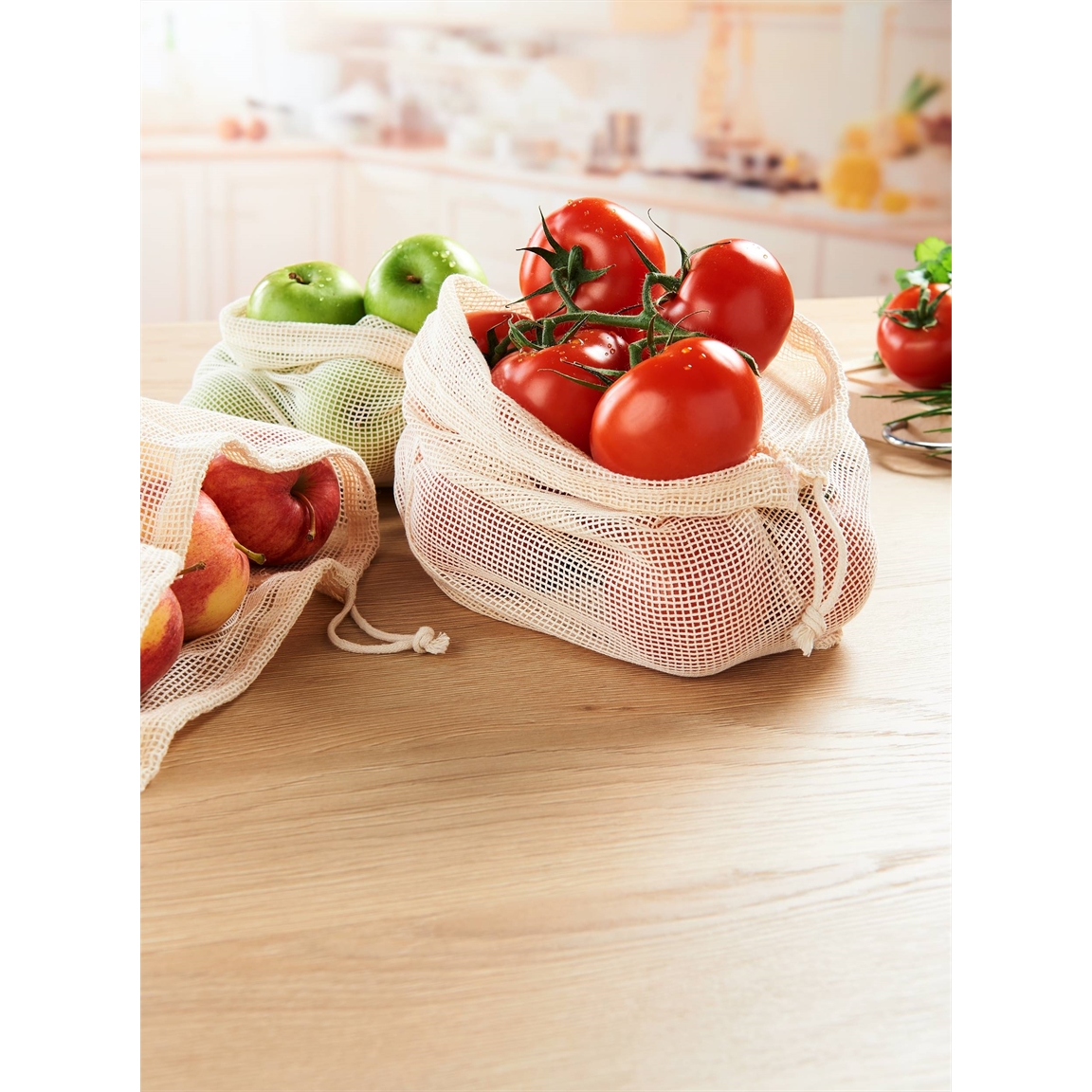 Lot de 3 filets fruits/légumes coton