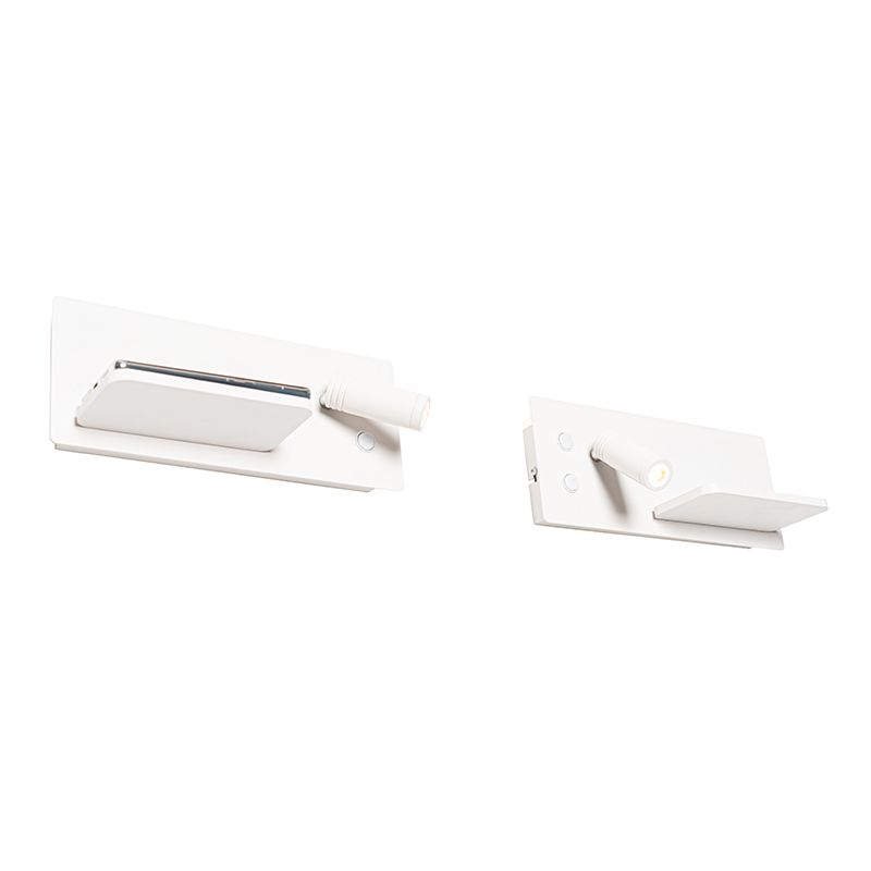Set van 2 wandlampen wit incl. LED met USB en inductielader - Riza