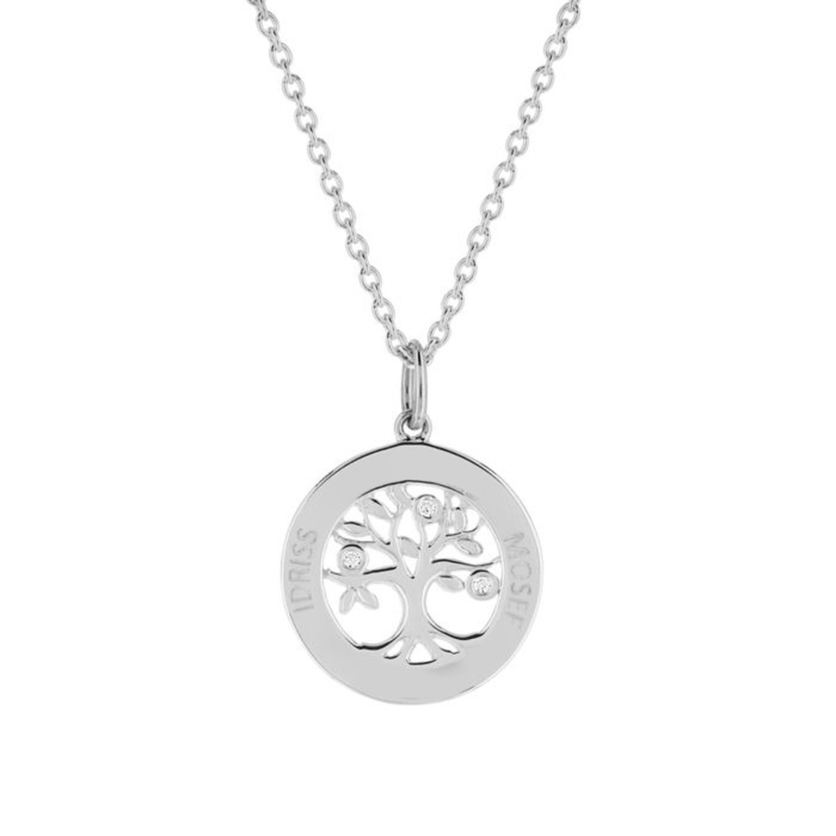 Collier argent 925 maille forçat et arbre de vie zirconias 44,5 cm